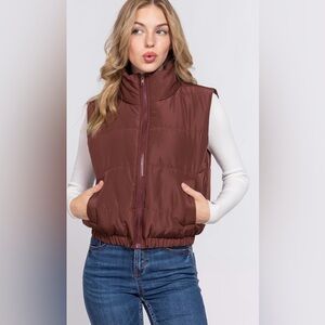 Women's Puffer Vest - High Neck Sleeveless Zipper Clouser Padding Jacket